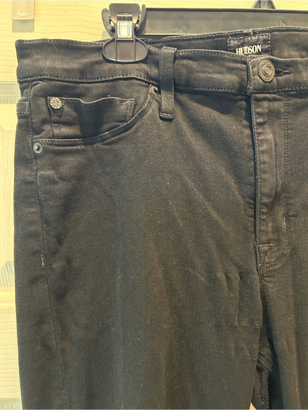 Hudson Nico Midrise Super Skinny Jeans Rava Black Distressed Size 33 - Picture 3 of 16